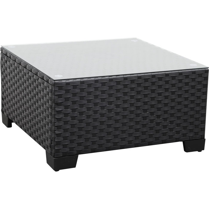 Latitude Run® Outdoor Wicker Coffee Table Patio Square Table with